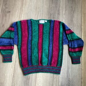 Vintage 80’s Vibrant Striped Sweater Expressly for Joyce. Women’s size medium